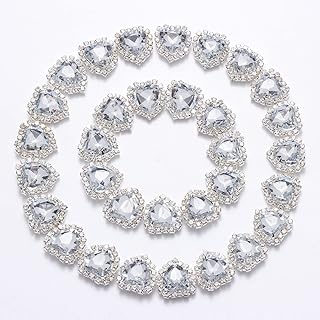 Dropower Rhinestone Heart Brooch in Clear White Crystal, Versatile for Wedding & DIY Crafts, Flatback Design with Diamond Accents, 32 Pieces