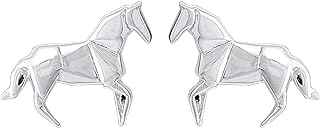 COMET CRAFT Origami Horse Stud Earrings Horse Stud Earrings Sterling Silver Plated