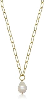 Ettika 18K Gold-Plated Freshwater Pearl Pendant Necklace with Paperclip Chain for Women, Lobster Claw Clasp, Elegant Design