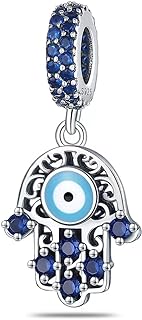 LNQOBU 925 Sterling Silver Charms for Bracelets Necklaces,5A Cubic Zirconias Evil Eye Dangle Beads Charms Jewelry Gift for Women Girls (With one Spacer Beads Charms)