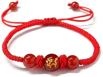 Buckle Clasp Dragon Bead Bracelet, Rope Chain, Red String Design, Unisex Stainless Steel Feng Shui Luck Accessory, 2024 New Year of the Dragon Charm Bracelet