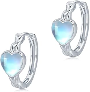 Secure Hinged Hoop Clasp Moonstone Earrings - 925 Sterling Silver Huggie Hoops for Women and Girls - Hypoallergenic Jewelry with Enchanting Gem Design