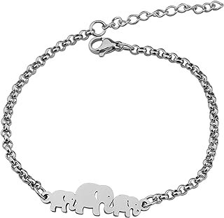 MYOSPARK Twin Mom Bracelet Lucky Mother and Twins Elephant Charm Adjustable Chain Bracelet Baby Announcement Pregnancy Gift For New Mom of Twins