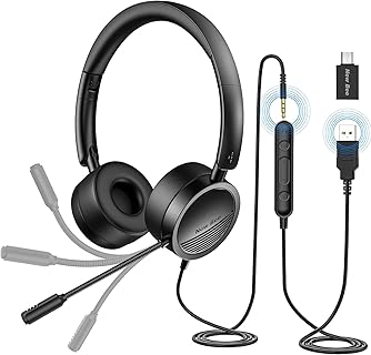 Das New Bee Business Headset mit Geräuschunterdrückung und klarem Stereo-Sound, 3,5mm und USB-Anschluss, ideal für Call Center und Online-Kurse