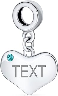 Bling Jewelry Heart Shaped Engravable Initial Monogram Bracelet with Crystal Accent and Rhodium-Plated Silver Chain for Women and Teens, Simulated Aquamarine Birthstone Colors Design