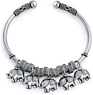 No-Clasp Sterling Silver Elephant Bangle Bracelet in Bali Style for Women with Oxidized Finish