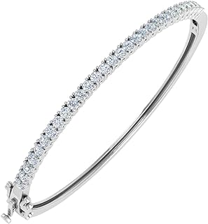 FINEROCK Women's Bangle Bracelet: 1 1/2 Carat Diamond Detail, Crafted in 10K White Gold, with Elegant Box Chain Design