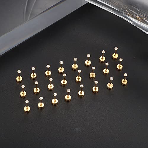 12 Pairs 14K Flat Back Earrings 20G Cartilage Earring Stud Tiny 2MM 3MM 4MM Flat Back Stud Earrings
