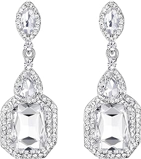 BriLove Women's Wedding Bridal Crystal Emerald Cut Infinity Figure 8 Chandelier Clip-On Dangle Earrings