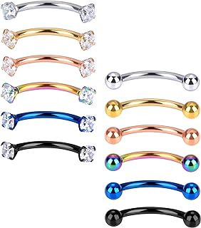 Mudder 12 Pieces 16 Gauge Stainless Steel Belly Lip Ring Eyebrow Studs Cartilage Tragus Cubic Zirconia Barbell Body Piercing, 2 Styles