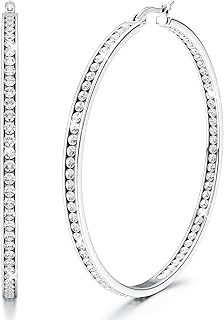 Adramata Boucles d'oreilles créoles en acier inoxydable plaqué or 14 carats avec zircone cubique, diamètre 60mm, légères et hypoallergéniques, parfaites pour toutes les occasions