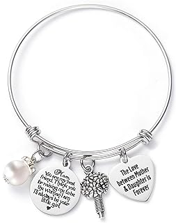 LParkin Stainless Steel Wedding Bracelet - Elegant Box Chain Design with Lobster Claw Clasp - Tribute Bangle Featuring Heart and Disc Charms - Perfect Gift for Mother of the Bride from Daughter