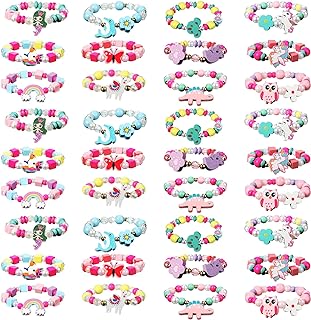 Cunno 36 Pcs Kids Friendship Bracelets for Girls Letter Heart Beads Bracelets Stretchy Cute Bracelet Pretend Play Beaded Bracelets Inspirational Bracelets for Kids (Animal Style)