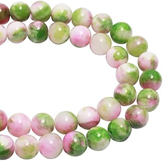 ZHFMLY 8mm Natural Gemstone Beads Persian Jades Beads Crystal Energy Smooth Round Loose Beads for Necklace, Bracelet & DIY Jewelry Making 2 Strands(Green & pink-209)