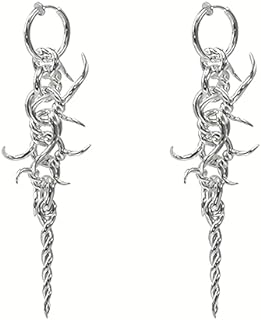 Hinged Hoop Drop Skull Dangle Earrings, Platinum Plated Bronze, Gothic Spider Design, Non-Piercing Clip-On for Women and Men, No Gemstone