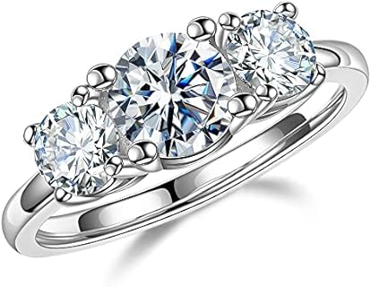 MOOSEA 3 Stone Moissanite Engagement Rings for Women, 2CT D Color VVS1 Clarity Round Cut Lab Created Diamond Rings 14K Rose White Gold Vermeil Moissanite Rings for Women Anniversary Rings