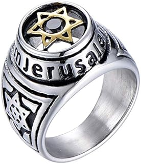 Stainless Steel Jerusalem Star of David Black Onyx Singet Ring