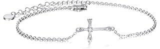 POPLYKE Sterling Silver Cross Anklet with Box Chain and Spring Ring Clasp, Adorned with Cubic Zirconia for Women