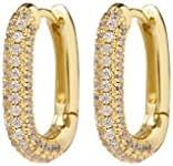 Pave Chain Link Huggie Hoop Earrings in CZ and Polished Gold Plated