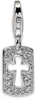 925 Sterling Silver Polished Fancy Lobster Closure CZ Cut out Cro925 Sterling Silver Faith Clip on Lobster Clasp Charm Pendant Necklace Measures 27x9mm Jewelry for Women
