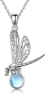 Elegant YAFEINI Sterling Silver Dragonfly Pendant Necklace with Cable Chain, Adorned with Moonstone/Moss Agate/Turquoise, Perfect Mother's Day Gift for Women