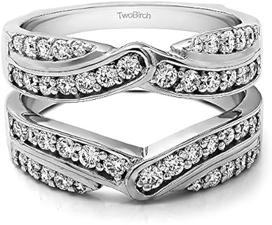 TwoBirch Sterling Silver & Cubic Zirconia Infinity Bypass Engagement Ring Guard, Size 7