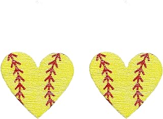 Baseball Earrings For Women Girls Heart Shaped Sports Softball Studs Earrings Player Sports Fan Gift Jewelry (Yellow Heart)