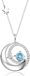 FANCIME Birthstone Necklaces 925 Sterling Silver Moon and Star Pendant Fine Jewelry Birthday Christmas Gifts for Girls Mom Wife Lady Daughter, Adjustable Chain 16+2"