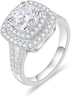 Moissanite Engagement Rings for Women, 3ct Halo Cushion Cut Wedding Rings D Color VVS1 Clarity 925 Sterling Silver Rings for Women Lab Created Diamond Promise Ring for Her (Size 4-10)