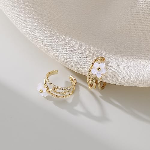Solid 925 Sterling Silver Flower Cuff Clip-On Earrings Cartilage Wraps for Women Girls Helix Ear Cuffs No Piercing
