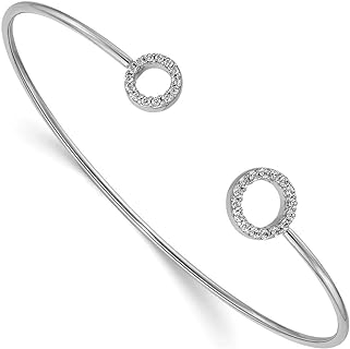 Women's Lab-Crafted Diamond Circle Cuff Stackable Bangle - 14K White Gold, Versatile and Refined Gift for Jewelry Enthusiasts