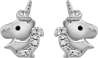 Diamond Accent Sterling Silver Unicorn Stud Earrings for Little Girls (Black,J, I-3) Black & White Diamond Fashion Jewelry | by La4ve Diamonds| Gift Box Included (White, Yellow & Pink)