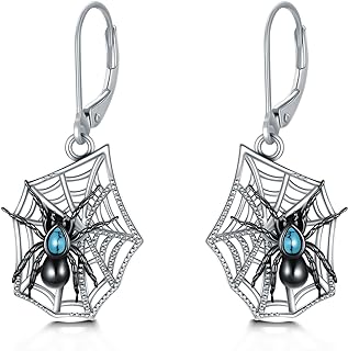 Grmdit 925 Sterling Silver Spider Earrings with Turquoise Gem and Dangle Design Featuring Lever Back Finding - Spider Jewelry Gift for Women and Girls