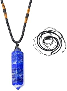 Runyangshi Blue Lapis Lazuli Healing Crystal Pendants, Double Pointed Natural Crystal Quartz Necklace 6 Faceted Chakra Crystal Wand Stone