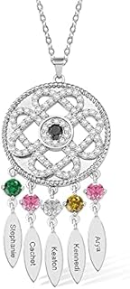 Custom Sterling Silver Crystal Necklace with Brass Cable Chain, Personalized Callie Pendant for Women and Mom, Unique Engraved Family Jewelry