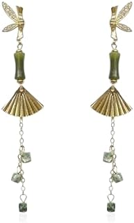 Handmade Gold Filled Jade Dangling Earrings with Push Back Stainless Steel - Green Fan Design, Chinese Style Bridal Accessory - Perfect Gift For Her
