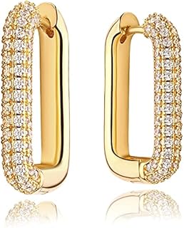 Mevecco Gold U Shape Huggie Hoop Earrings 18K Gold Plated Dainty Cubic Zirconia Oval Huggie Earring for Women Cute minimalist Fashion Hoops Sleeper Earrings Jewelry