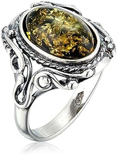 Elegant Sterling Silver and Authentic Baltic Green Amber Georgine Engagement Ring, Size 4