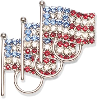 Calabria American Flag Pin Eyeglasses Holder ID Badge Holding Brooch Patriotic Rhinestone Red White Blue USA Shirt Hat Pants