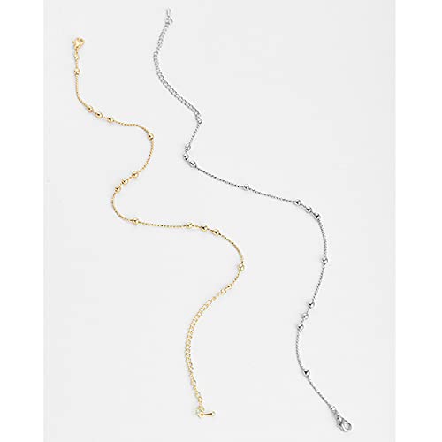 2Pcs 14K Gold Plated Boho Cute Chain Anklets for Women Silver Ankle Bracelet for Women, Charm Foot Jewelry