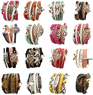 Wholesale 16pcs Vintage Multilayer Multicolor Woven Leather Alloy Owl Braided Infinity Bracelets