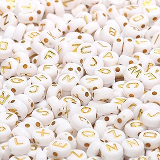 1200pcs Gold Letter Beads，4x7mm Acrylic Round Letter A-Z Alphabet Beads for Jewelry Making and DIY Bracelets, Necklaces, Key Chains