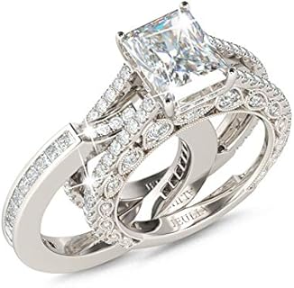 Jeulia Engagement Wedding Ring Set for Women 925 Silver 5.2 Carat Radiant Cut Cubic Zirconia Promise Anniversary Rings with Side Stones…