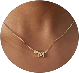 VIROMY Gold Initial Necklaces for Women 14K Gold Plated Dainty Heart Letter A-Z Personalized Initial Heart Pendant Necklace Tiny Letter Name Necklaces Gift for Teen Girls