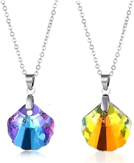 2-Piece Vibrant Crystal Butterfly & Star Shell Heart Pendant Necklaces in Stainless Steel - Stylish and Hypoallergenic Jewelry Gift for Women and Girls