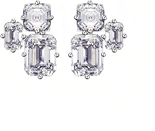 AMAROUGE Big Rectangle Cubic Zirconia Stud Earrings for Women Drop Earrings for Wedding Prom Rhinestone Large Earrings Studs Hypoallergenic Sterling Silver Fashion Jewelry