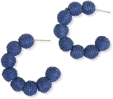 INK+ALLOY Raffia Hoop Earrings with Brass Push Back for Women, Large Boho Statement Design, Handmade in India