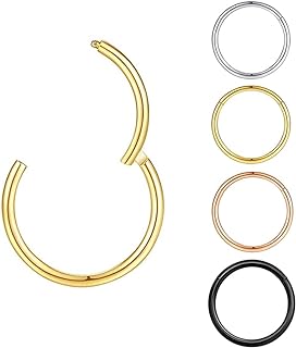4Pcs 16G 18G 20G Surgical Steel Nose Rings Hoops Hinged Clicker Septum Ring lip ring Cartilage Hoop Gold Silver Rose Gold Black 6mm 7mm 8mm 9mm10mm 12mm Hypoallergenic Body Piercing jewelry for Women Men