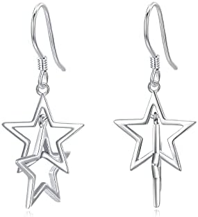Star Earrings for Women Sterling Silver Star Drop Earrings Dangle Earrings Star Jewelry for Girls Women Silver/Rose Gold Star Interlocking Earrings