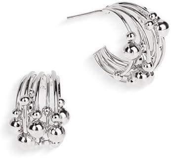 Triple Hoop Statement Stud Earrings with Push Back for Women - Fashionable Large Brass Open C Design